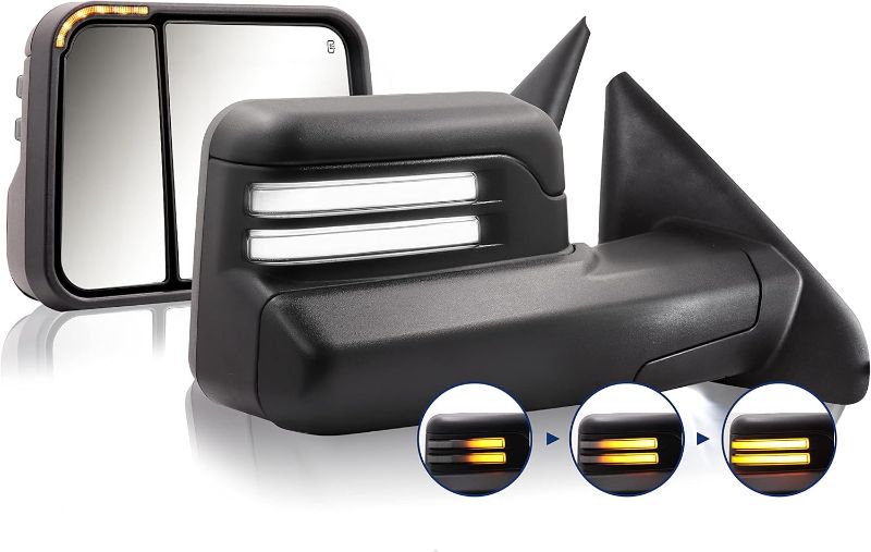 Photo 1 of **DAMAGED READ NOTES**2pc For 2002-2009 Ram Tow Mirrors Flip Up Power Heated Smoked Switchback Signals

