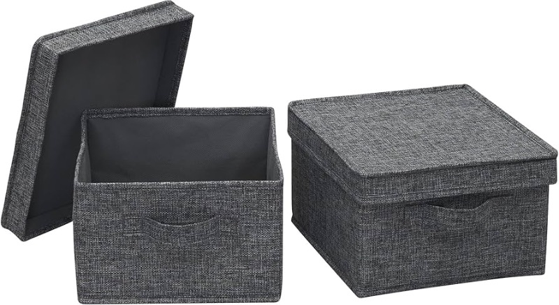 Photo 1 of  Medium Fabric Storage Bins with Lids, Graphite, Set of 2