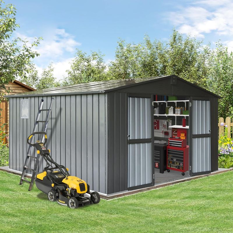 Photo 1 of ****incomplete set box 3 of 3***Domi Outdoor Storage Shed 11'x12.5', Metal Tool Sheds Storage House with Lockable Double Door,Large Bike Shed Waterproof for Garden, Backyard, Lawn, Grey
