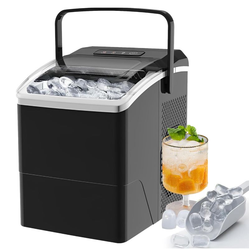 Photo 1 of ***USED - POWERS ON - UNABLE TO TEST FURTHER***
Aeitto Ice Maker Countertop, 9 Cubes in 6 Mins, 26Lbs/24Hrs, Portable Ice Machine Self-Cleaning with Ice Scoop, Basket and Handle, Black S0