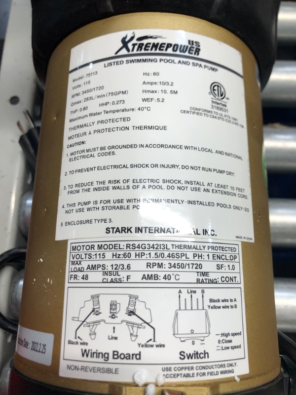 Photo 10 of ***DAMAGED - DENTED - CRACKED - UNABLE TO TEST - SEE PICTURES - MISSING ACCESSORIES***
XtremepowerUS 1.5HP Variable 2-Speed Swimming Pool Pump High Flow Above-Ground Swimming Pump Strainer w/ Slip on Fitting