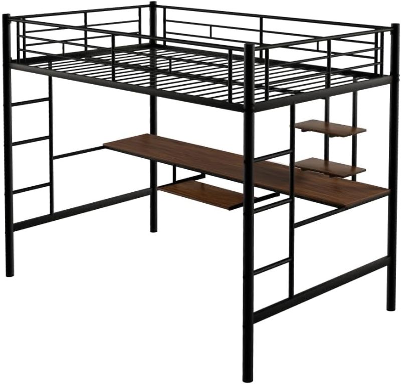 Photo 1 of ***NONREFUNDABLE - MAJOR DAMAGE - MISSING PIECES - FOR PARTS ONLY - SEE COMMENTS***
Loft Bed with Desk and Shelf, Space Saving Design,Full,Black 1-Numbers of Package Metal +MDF 78.1" L*56.4" W*71.7" H 108Lb 250Lb MF285665AAB