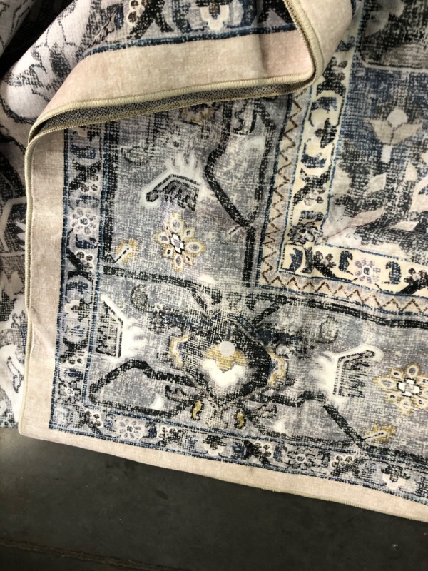 Photo 4 of ***USED - DIRTY - NO PACKAGING***
Washable Area Rug 9x12 - Living Room Farmhouse Vintage Oriental Rug Large Distressed Non-Slip Stain Resistant Carpet for Bedroom Dining Room Home Office (9x12 Grey/Blue) 9'x12' Grey