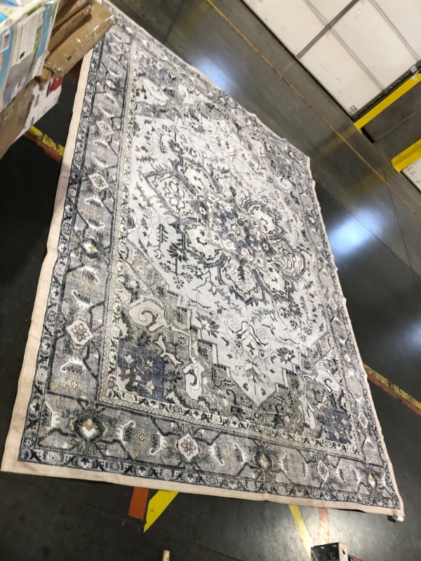 Photo 2 of ***USED - DIRTY - NO PACKAGING***
Washable Area Rug 9x12 - Living Room Farmhouse Vintage Oriental Rug Large Distressed Non-Slip Stain Resistant Carpet for Bedroom Dining Room Home Office (9x12 Grey/Blue) 9'x12' Grey