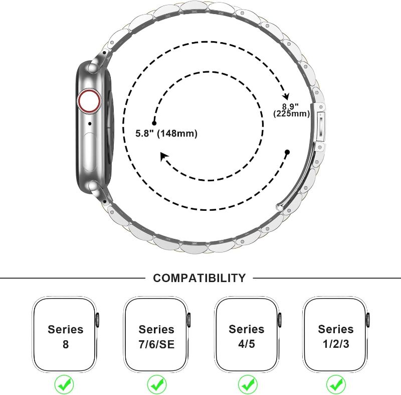 Photo 3 of (READ FULL POST) Anlinser Metal Bands Compatible with Apple Watch Band 45mm 44mm 42mm for Women Men, Stainless Steel Replacement Strap Compatible with iWatch Series 8 7 6 5 4 3 2 1, SE (Silver Gold)
