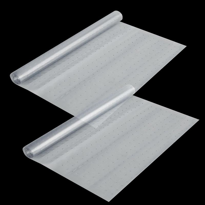 Photo 1 of 2 Rolls 27 Inches x 6 Feet Clear Plastic Floor Protector PVC Plastic Runner with Grippers Non Slip Stain Resistant Plastic Floor Mat Ribbed Plastic Floor Covering for Carpet Rug
