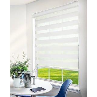 Photo 1 of 






















































































Basic Arctic Cordless Cut-to-Width Light Filtering Dual Layer Zebra Roller Shade 54 in. W X 72 in. L
