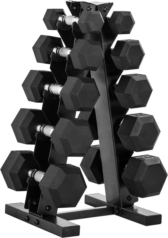 Photo 1 of Cap 150 Lb Rubber Hex Dumbbell Weight Set 525 Lb With Rack