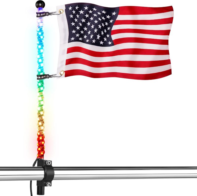 Photo 1 of 2FT American Boat Flag Pole with Light, Stainless Steel Flag Pole with Rail Mount Holder for 0.86''-1.25'' Round Rails, Lighted Boat Flag for Boats?includes 12'' x 20'' Flag
