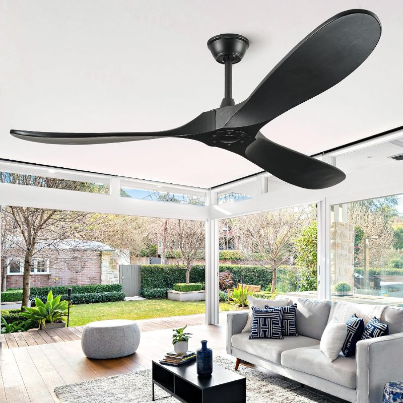 Photo 1 of 72" Outdoor Ceiling Fans for Patios, Matte Black Ceiling Fans Without Lights, 3 Blades Wood Ceiling Fan with No Light by Remote Control Wet Rated for Indoor Outdoor, Porch, Farmhouse, Gazebo, Bedroom
