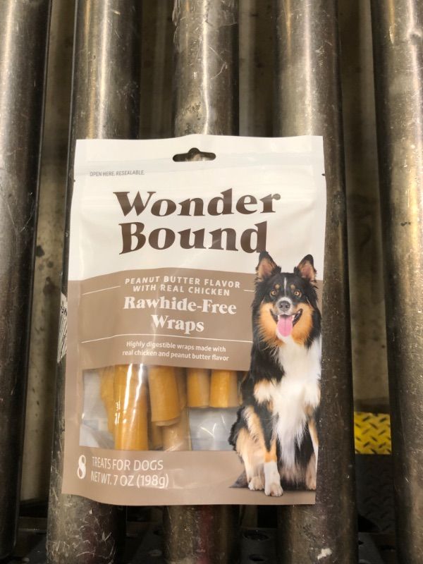 Photo 2 of Amazon Brand - Wonder Bound Chicken Wrapped Medium Sticks, Peanut Butter Flavor - 8 Count - Rawhide-Free Dog Treats, Dental Health Chews for Plaque & Tartar Control, Easy to Digest, Long-Lasting Peanut Butter 8 Count (Pack of 1)