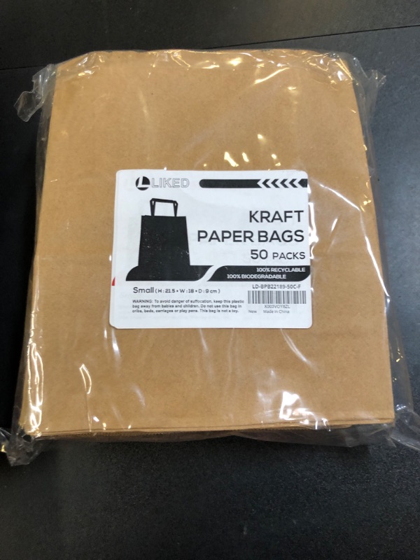 Photo 2 of L LIKED Brown Kraft Paper Gift Bags Bulk with Handles-Good for Party,Shopping,Packaging,Retail,Craft-7x3.5 x8.5 Inches-50 Pack 7x3.5x8.5 Inch (Pack of 50)