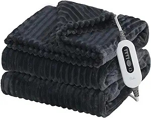 Photo 1 of Reaks Heated Electric Blanket Throw - 50" x 60", with 4 Fast Heating Levels & 3 Hours Auto Off, Soft Flannel Heating Blankets for Home Office, UL&FCC Certification, Machine Washable, Dark Grey
