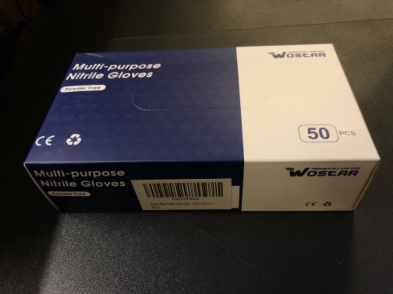 Photo 1 of Wostar Nitrile Disposable Gloves Powder Free 4mil Black Small 50pcs