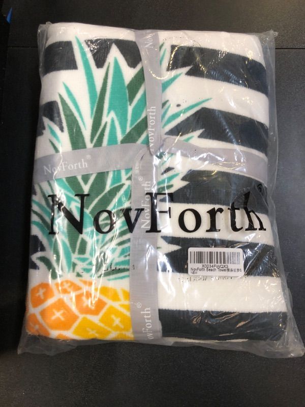 Photo 2 of NovForth Microfiber Beach Towel for Women,Outdoors Pool Beach Towels for Gril, Oversized Classic Towels Pineapple 30"x 61", Cabana Stripe Quick Dry Absorbent 61.00" x 30.00"