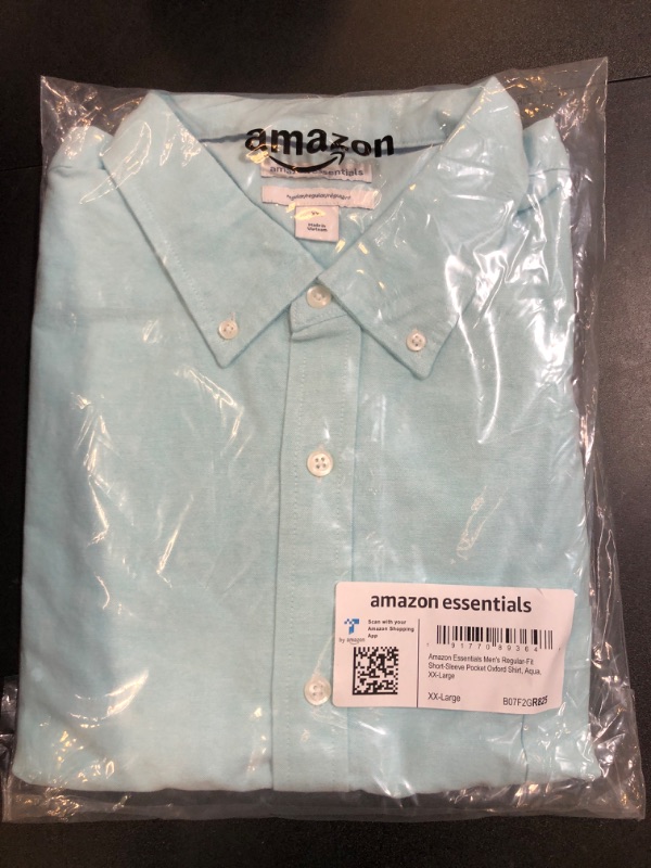 Photo 2 of Amazon Essentials Men's Regular-Fit Short-Sleeve Pocket Oxford Shirt XX-Large Aqua Blue