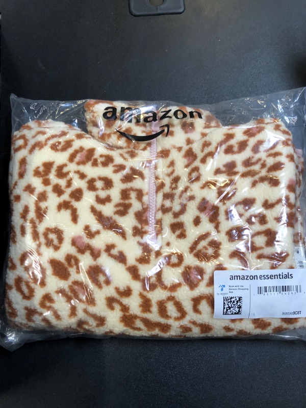 Photo 1 of Amazon Essentials Girls and Toddlers' Sherpa Fleece Quarter-Zip Jacket Large Ivory Leopard