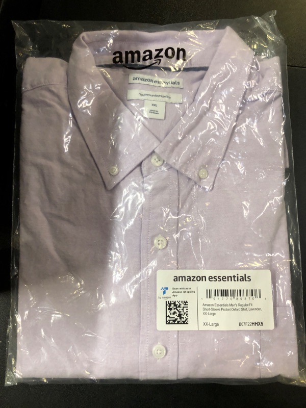 Photo 2 of Amazon Essentials Men's Regular-Fit Short-Sleeve Pocket Oxford Shirt XX-Large Lavender