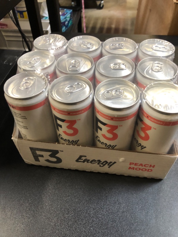 Photo 2 of F3 Energy - Peach Mood Energy Drink, Natural Energy Drinks for Strength, Mental Focus, and Muscle Recovery, Mood & Recovery Aid Sports Drinks w/GABA, BCAA, Magnesium, & Chamomile, 355 ml (12 pack) (BB 04/13/24)