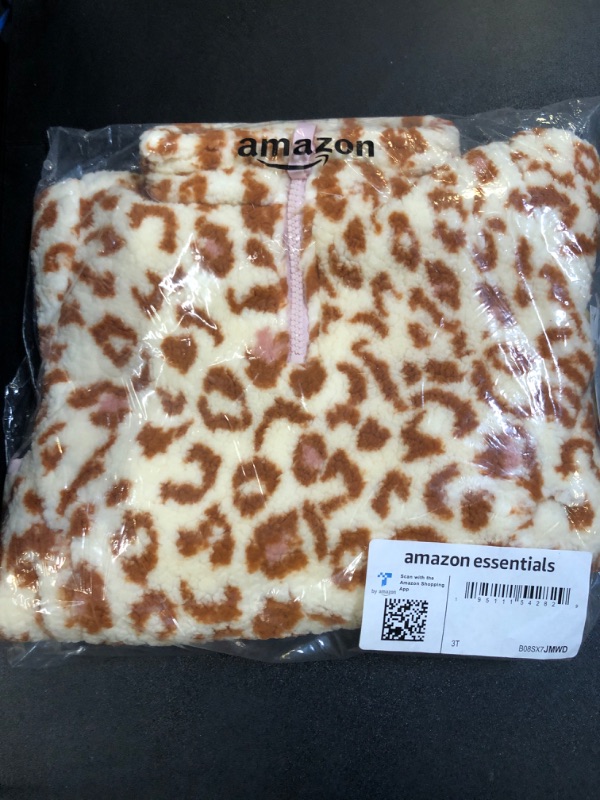 Photo 2 of Amazon Essentials Girls and Toddlers' Sherpa Fleece Quarter-Zip Jacket 3T Ivory Leopard