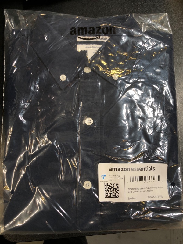 Photo 2 of Amazon Essentials Men's Slim-Fit Long-Sleeve Oxford Shirt Medium Navy