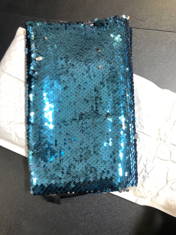 Photo 1 of Sensory Wall Sequin Flip Fabric for Kids,0.2" Large Sequins Sensory Graffiti Fabric for Toddlers,Tactile Stimulation,Calming Corner Items (Half yd (18"*49"), Lake Blue + Silver) half yd (18"*49") Lake Blue + Silver
