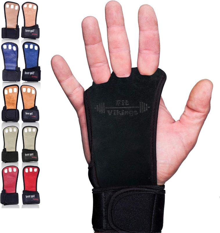 Photo 1 of Gymnastics Grips - Gloves for Crossfit - Pull Up Grips - Hand grips -Men & Women Black Medium 
