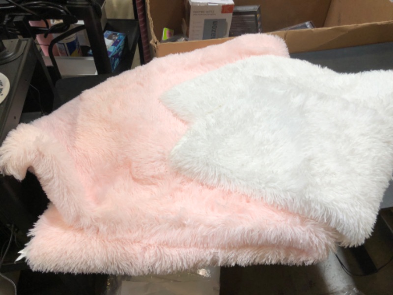 Photo 1 of 2 Pack Round Faux Fur Area Rugs Pink+White 