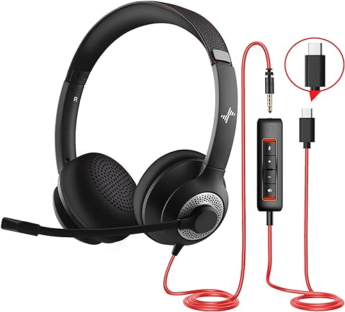 Photo 1 of Headset with Microphone for PC Wired Headphones - USB C 3.5mm Headsets with Noise-Cancelling Microphone for Laptop - Type-C Computer Headphones with Mic in-line Control for Home
