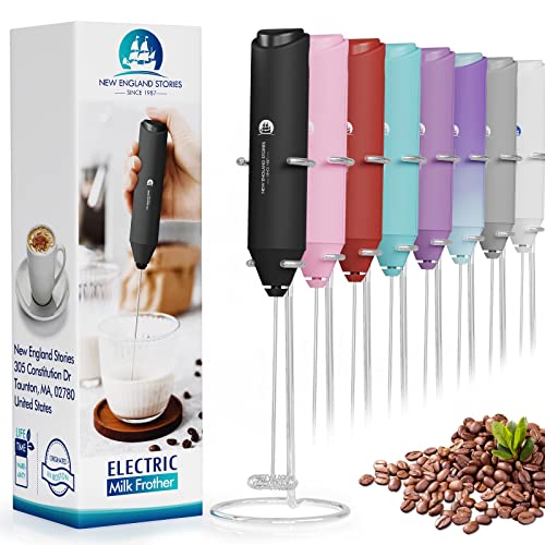 Photo 1 of Powerful Milk Frother Handheld Foam Maker, Mini Whisk Drink Mixer for Coffee, Cappuccino, Latte, Matcha, Hot Chocolate, with Stand, Black
