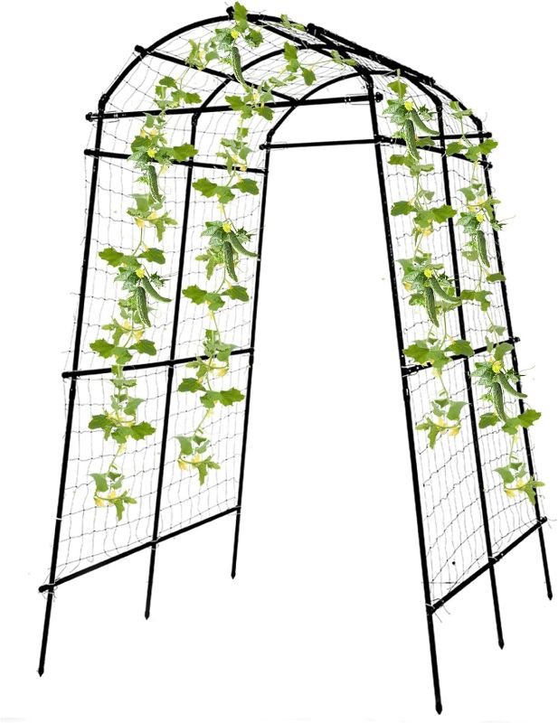 Photo 1 of Garden Arch Trellis for Climbing Plants Outdoor, 7 ft Tall Walkway Trellis Arbor Tunnel for Vegetables, Squash, Melons, Zucchini, Cucumber Trellis for Garden Raised Bed, Lightweight, Black
