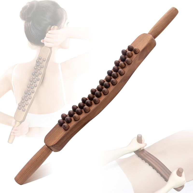 Photo 1 of Guasha Wood Stick Tools Wooden Therapy Scraping Lymphatic Drainage Massager, Double Row 34 Beads Point Treatment Gua Sha Tools for Back Leg (34 Beads)
