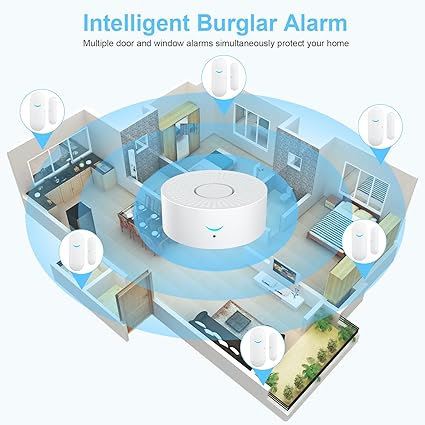 Photo 1 of Alarm System for Home Security, Door Alarm Window Alarm Sensors, APP Remote Control, WiFi +RF Receiver Compatible with 200 Accessories (1 Receiver & 3 Door Sensor & 1 Remote Control)