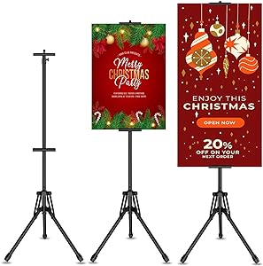 Photo 1 of GSOW Sign Stand for Display, Retractable Poster Board Stand Double-Sided Banner Holder Floor Standing Sign Holder Adjustable Stand Up Signage Stand Height Up to 80 Inches, Black