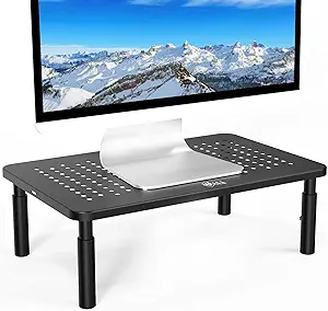 Photo 1 of WALI Computer Monitor Stand for Desk, Adjustable Laptop Riser, Desk Monitor Stand Underneath Storage for Office, Home, School Supplies (STT003), 1 Pack, Black