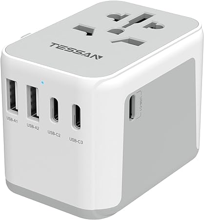 Photo 1 of TESSAN Universal Travel Adapter, International Power Adapter 5.6A 3 USB C 2 USB A Ports, Plug Adaptor Travel Worldwide, Travel Charger Outlet Converter for Europe UK EU AUS (Type C/G/A/I)