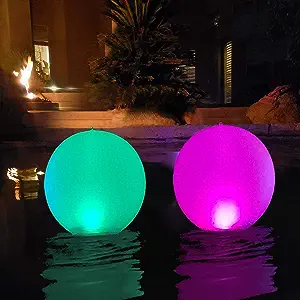 Photo 1 of Floating Pool Lights Inflatable Waterproof IP68 Solar Glow Globe,14” Outdoor Pool Ball Lamp 4 Color Changing LED Night Light, Party Decor for Swimming Pool,Beach,Garden,Backyard,Lawn,Pathway - 2 PCS