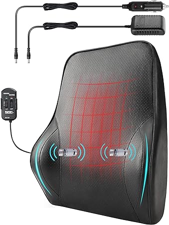 Photo 1 of FSEG Direct Lumbar Support Pillow for Car, Back Support with Vibrating Motors 12V, for Driving Fatigue Back Pain Relief, Memory Foam with Leather Cover, for Car Seat Home Office Chair