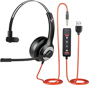Photo 1 of USB Headset with Mic for PC, Single Ear (Monaural) Headset with Noise Cancelling Microphone in-line Control for Home Office Online Class Skype Zoom