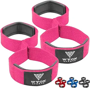 Photo 1 of WYOX Figure 8 Weight Lifting Straps for Weightlifting Heavy Duty Deadlifting Workout Straps | Wrist Wraps Gym Equipment Gear Men Women PAIR (Pink)
