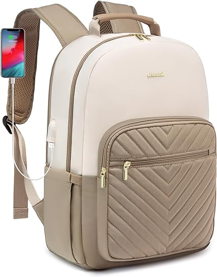 Photo 1 of LOVEVOOK Laptop Backpack for Women, 15.6 Inch Backpack Purse, Fashion Travel Business Work Laptop Bag, Aesthetic College Teacher Nurse Backpacks, Office Dayback Computer Bagpack, Beige