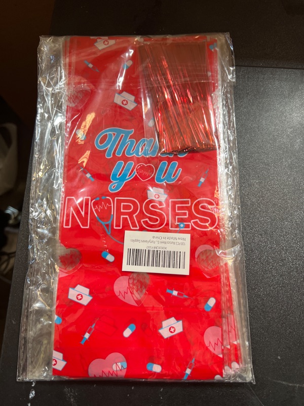 Photo 2 of 100 PCS Nurses Week Gifts, Thank You Nurses Cellophane Bags, Happy Nurse Week Gift Bags, Plastic Candy Bags Clear Red Goodie Treat Bags for Nurse Appreciation Graduation Party Favors Supplies Red & Clear