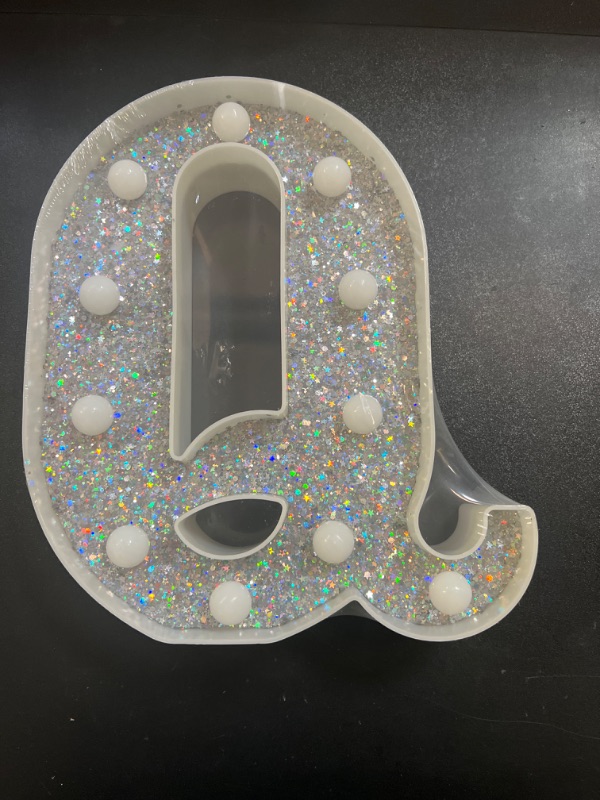 Photo 2 of Letters, Glittery Letter Lights Battery Powered Silver Marquee Letters LED Alphabet Letter Sign for Night Light Wedding Birthday Party Girls Gift Christmas Home Bar Decorations-Shiny Letter Q