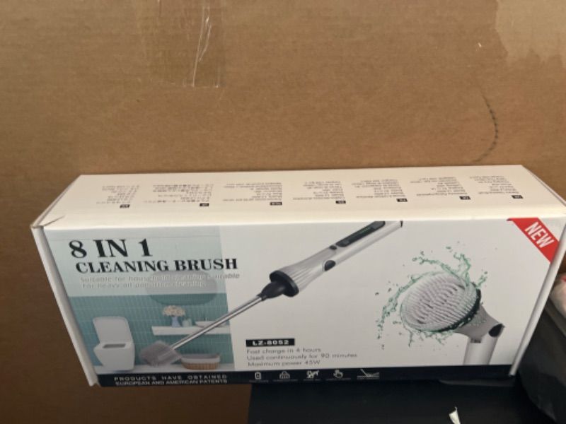 Photo 1 of Electric Spin Scrubber for Bathroom and Toilet, Cordless Bath Tub Power Scrubber with 8 Replaceable Drill Brush Heads, Shower & Toilet Cleaning Brush with Adjustable Handle (White)