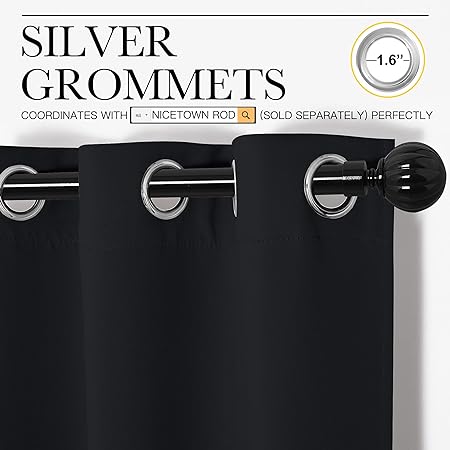 Photo 1 of Bedroom Blackout Curtains 63 Inches Long Silver Grommets Black Out Curtain/Drapes for Living Room Nursery Thermal Insulated Room Darking Curtains(52" W x 63" L, Natural, 2 Panels) 52W x 63L (2 Panels) 