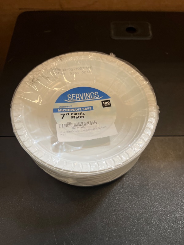 Photo 2 of Serving - 7 Inches - Disposable Round White Plastic Plates For Thanksgiving - Good to use in Microwave : Perfect for Parties, Holidays, Weddings : 100 Count