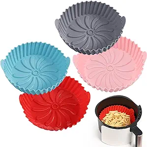 Photo 1 of Stron-Dura 4 Pack Air Fryer Liners for 3 to 5 QT, Silicone Air Fryer Liners, Silicone Air Fryer Basket for multipurpose, Red + Blue + Pink + Grey,(Top 8in, Bottom 6.75in) red+blue+pink+grey Silicone