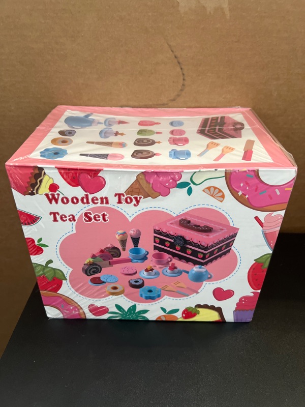 Photo 1 of Lawcephun Wooden Tea Party Set for Little Girls, 30pcs Princess Tea Set Toy for Pretend Play, Montessori Toys for Toddlers Age 2-6, Birthday Gifts for Girls & Boys