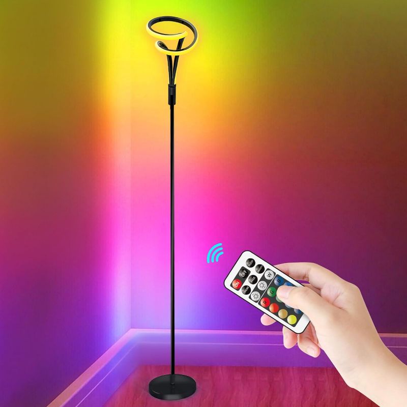 Photo 1 of Corner Floor Lamp, RGB Color Changing Corner Lamp with Touch & Remote Control, Dimmable LED Standing Floor Lamp for Living Room, Bedroom, Gaming Room, DIY 17 Lighting Modes, Black