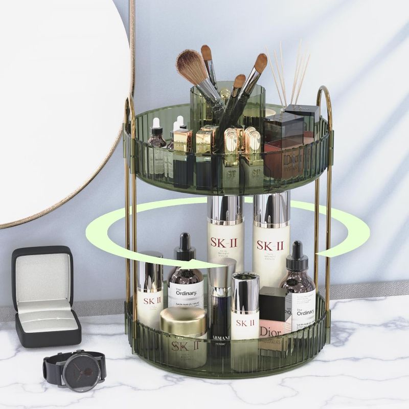 Photo 1 of 360° Rotating Makeup Organizer, Spinning Bathroom Organizer Countertop, Makeup Organizer for Vanity with Brush Holder, Large Capacity Make up Caddy Shelf, Fits Cosmetics, Perfume, Skin Care Lipsticks (CLEAR COLOR)